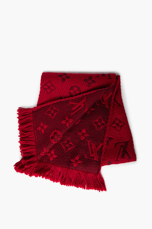 Louis Vuitton Red Wool/Silk Logomania Monogram Scarf