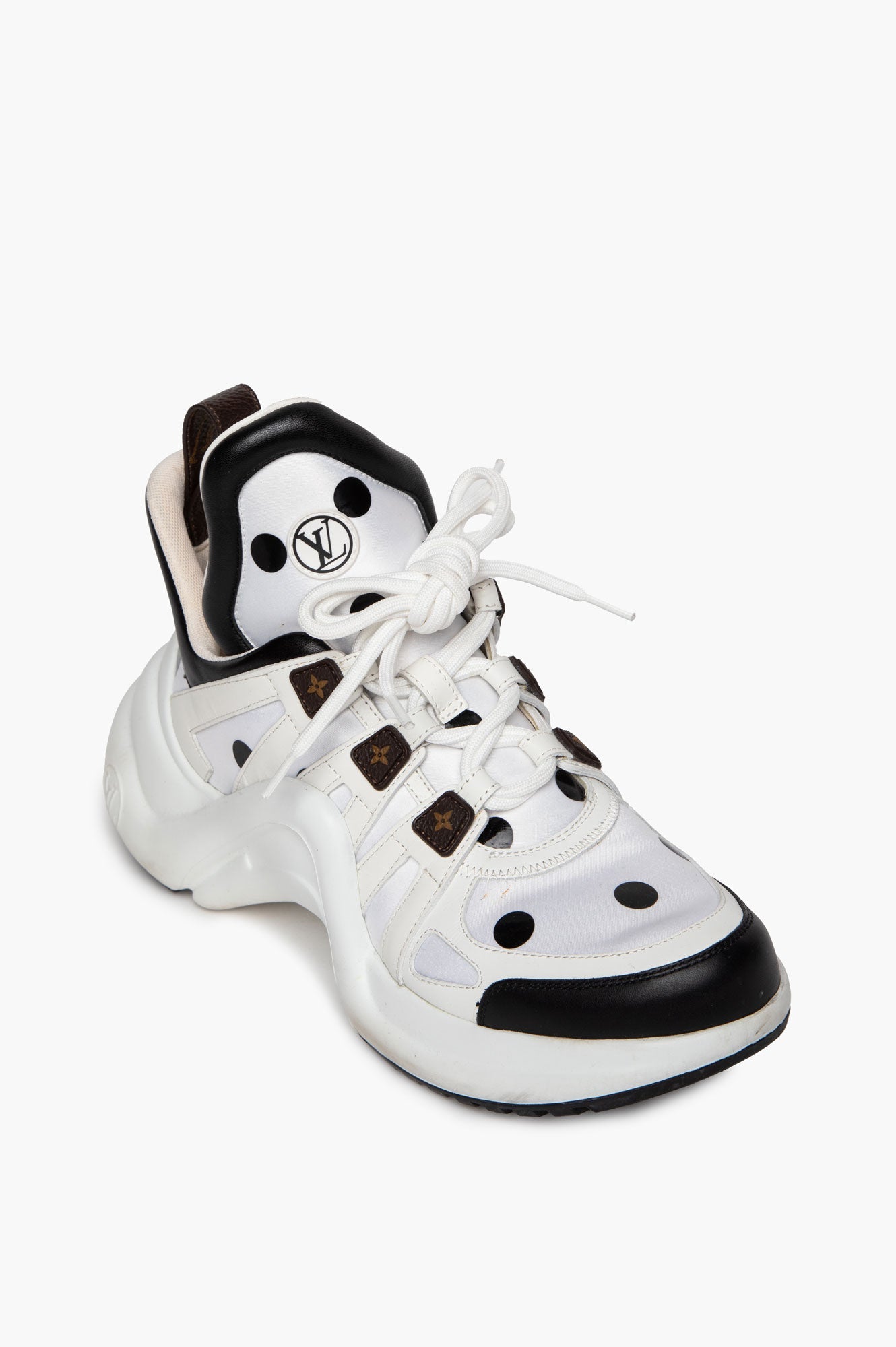 Louis Vuitton White Leather Polka Dot Satin LV Archlight Sneakers Size 38.5