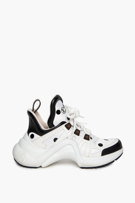 Louis Vuitton White Leather Polka Dot Satin LV Archlight Sneakers Size 38.5