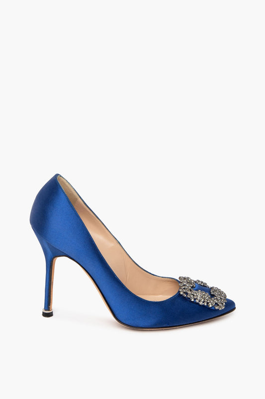 Manolo Blahnik Blue Satin Hangisi Pumps Size 36.5