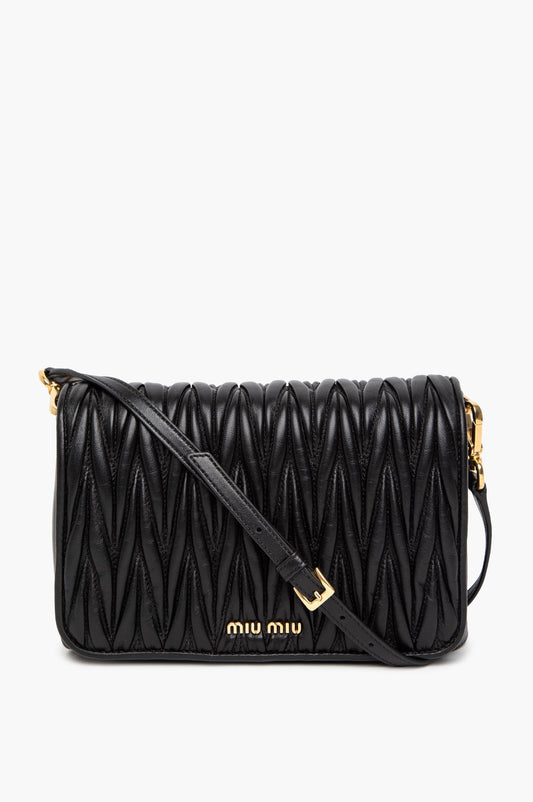 Miu Miu Black Nappa Leather Matelassé Crossbody Bag
