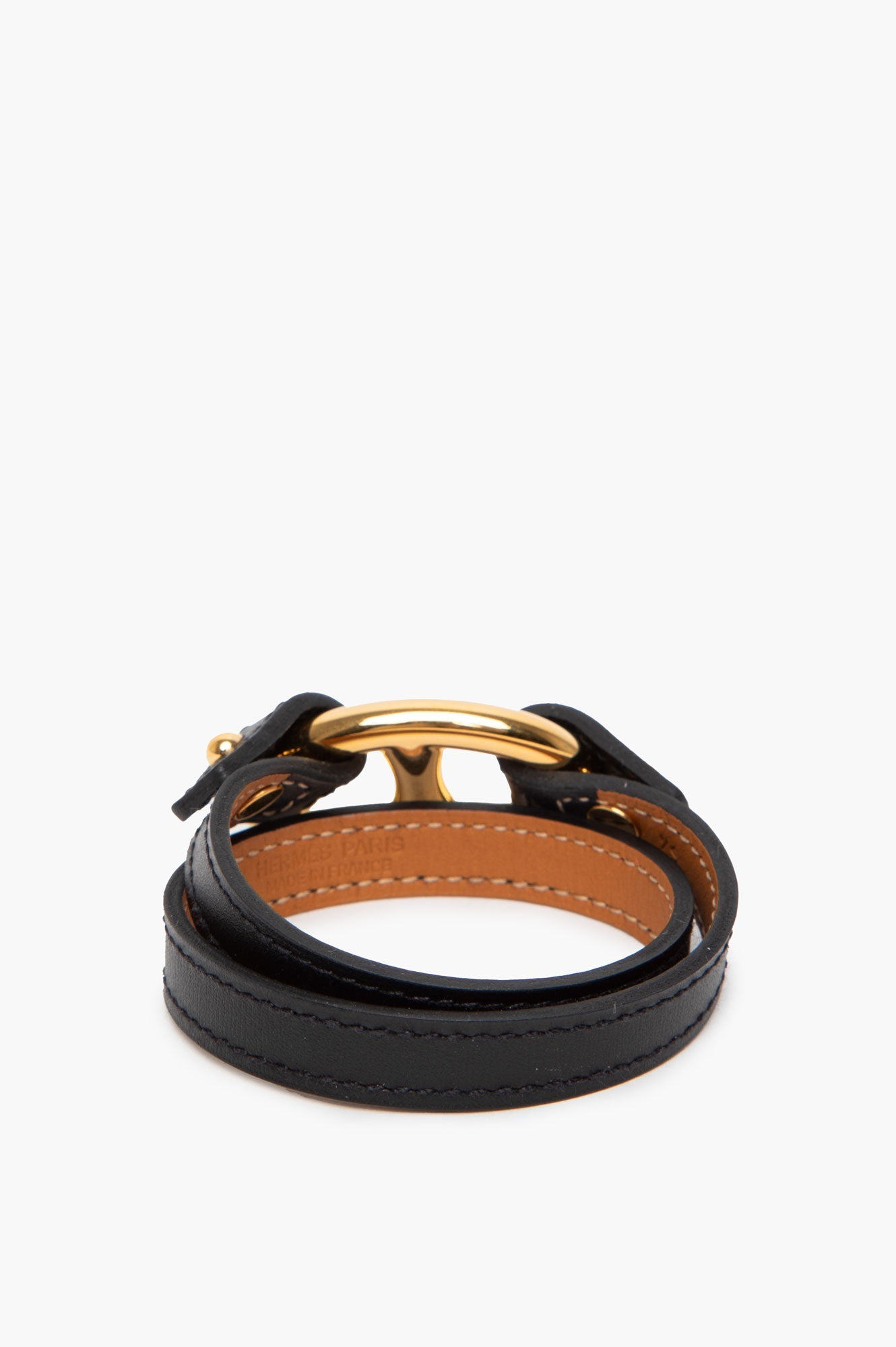 Hermès Gold Plated Black Swift Granville Double Tour Bracelet T1