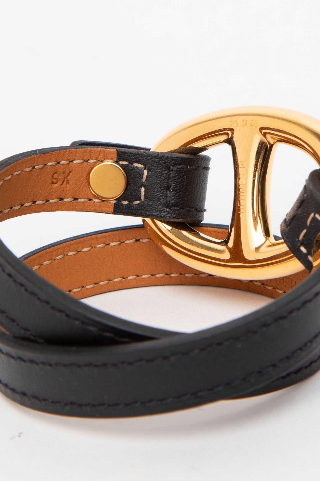 Hermès Gold Plated Black Swift Granville Double Tour Bracelet T1