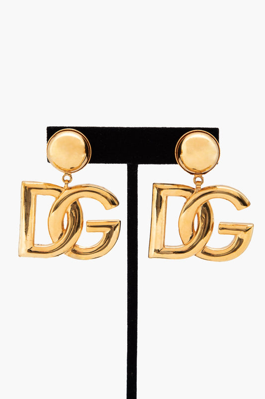 Dolce & Gabbana Gold Tone Interlocking DG Logo Ear Clips