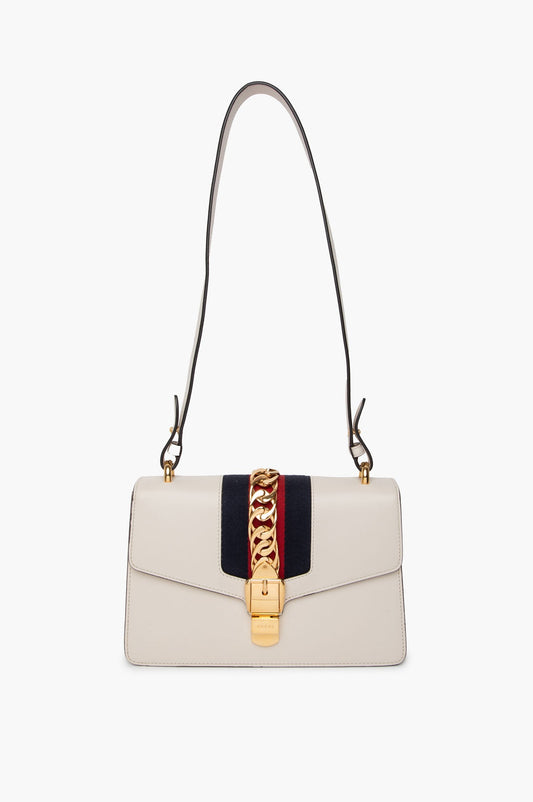 Gucci Medium White Leather Sylvie Shoulder Bag