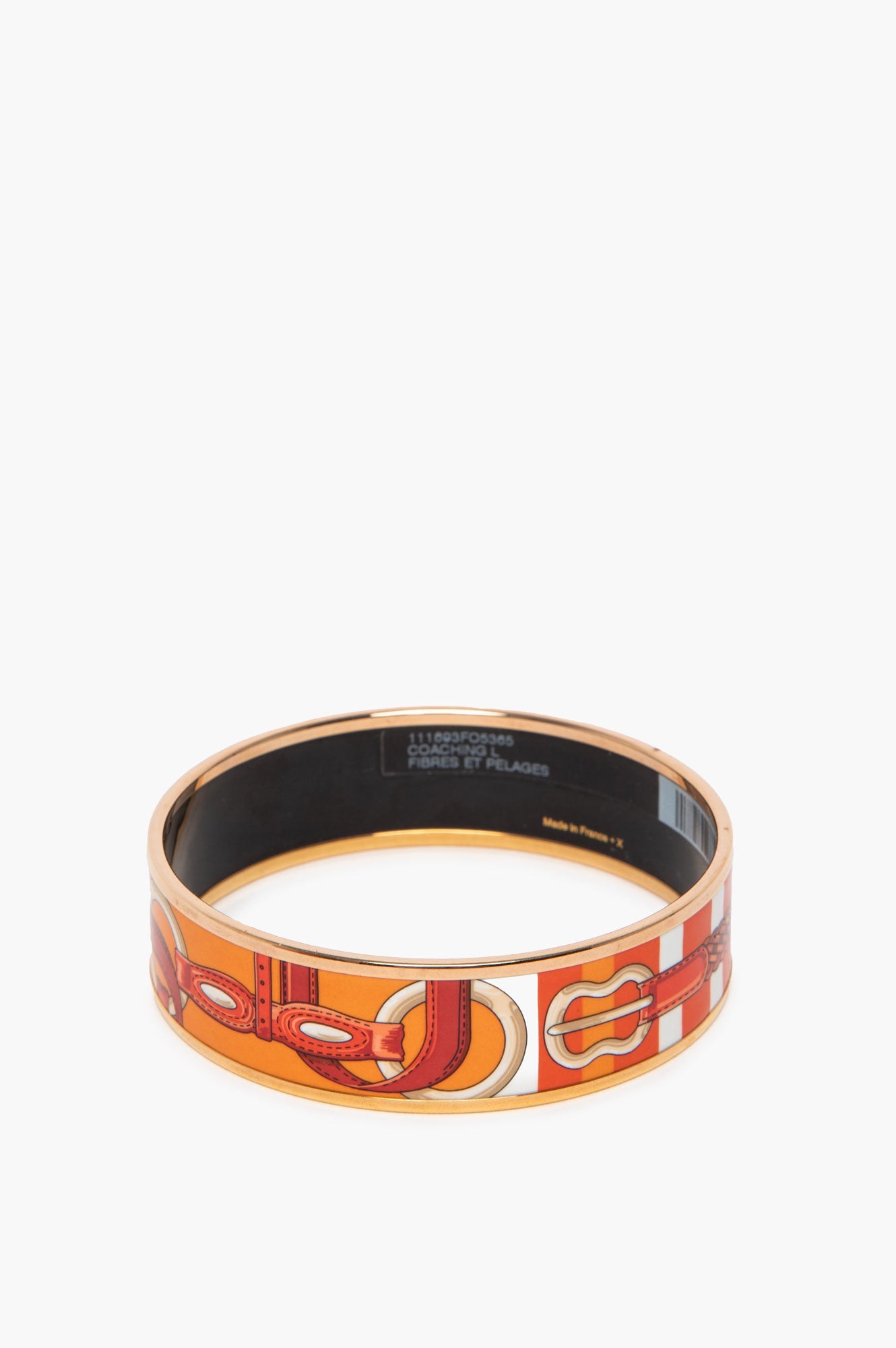 Hermès Rose Gold Plated Coaching Wide Printed Enamel Bangle Bracelet GM