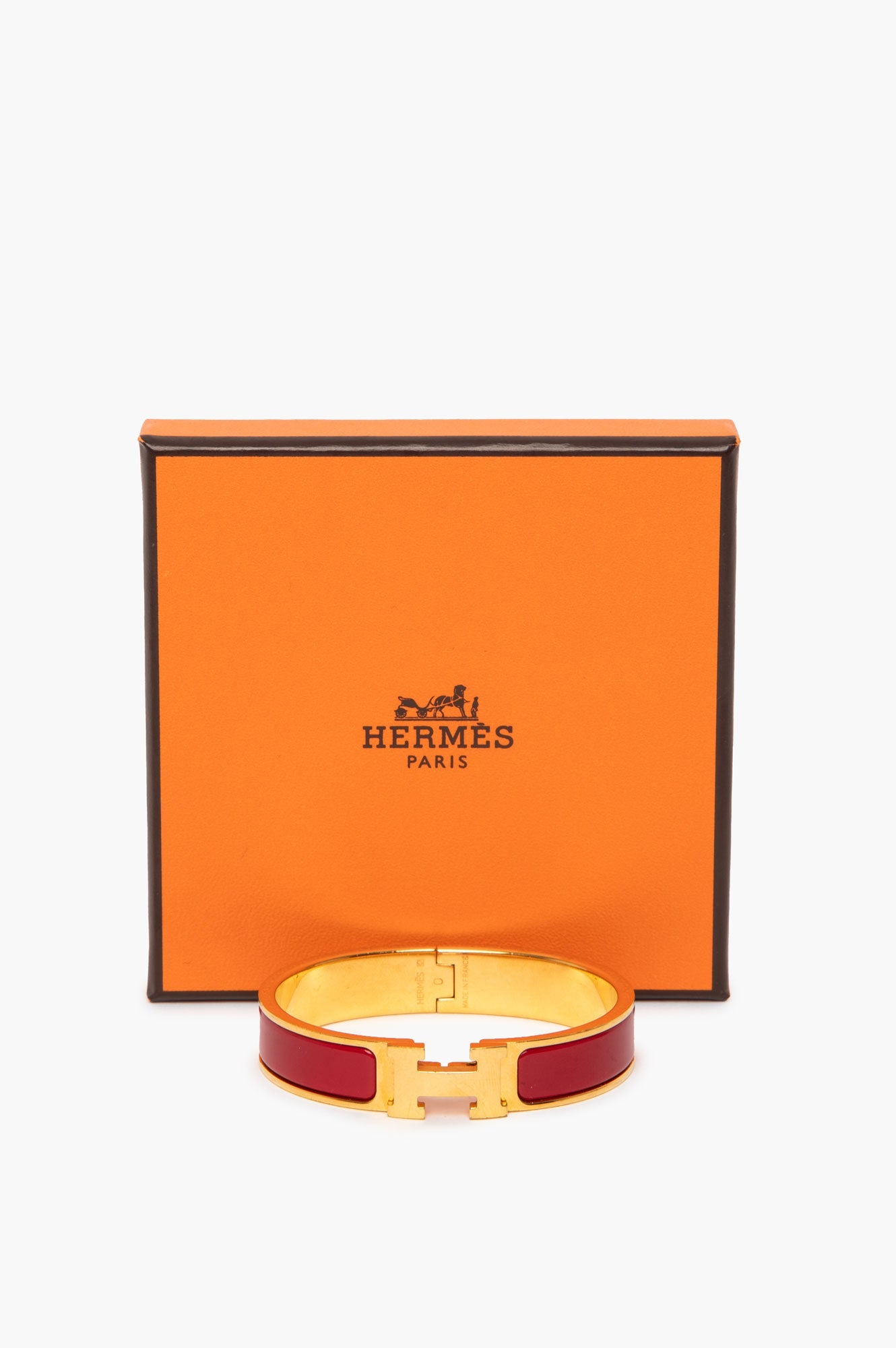 Hermès Gold Plated Red Clic H Bracelet PM