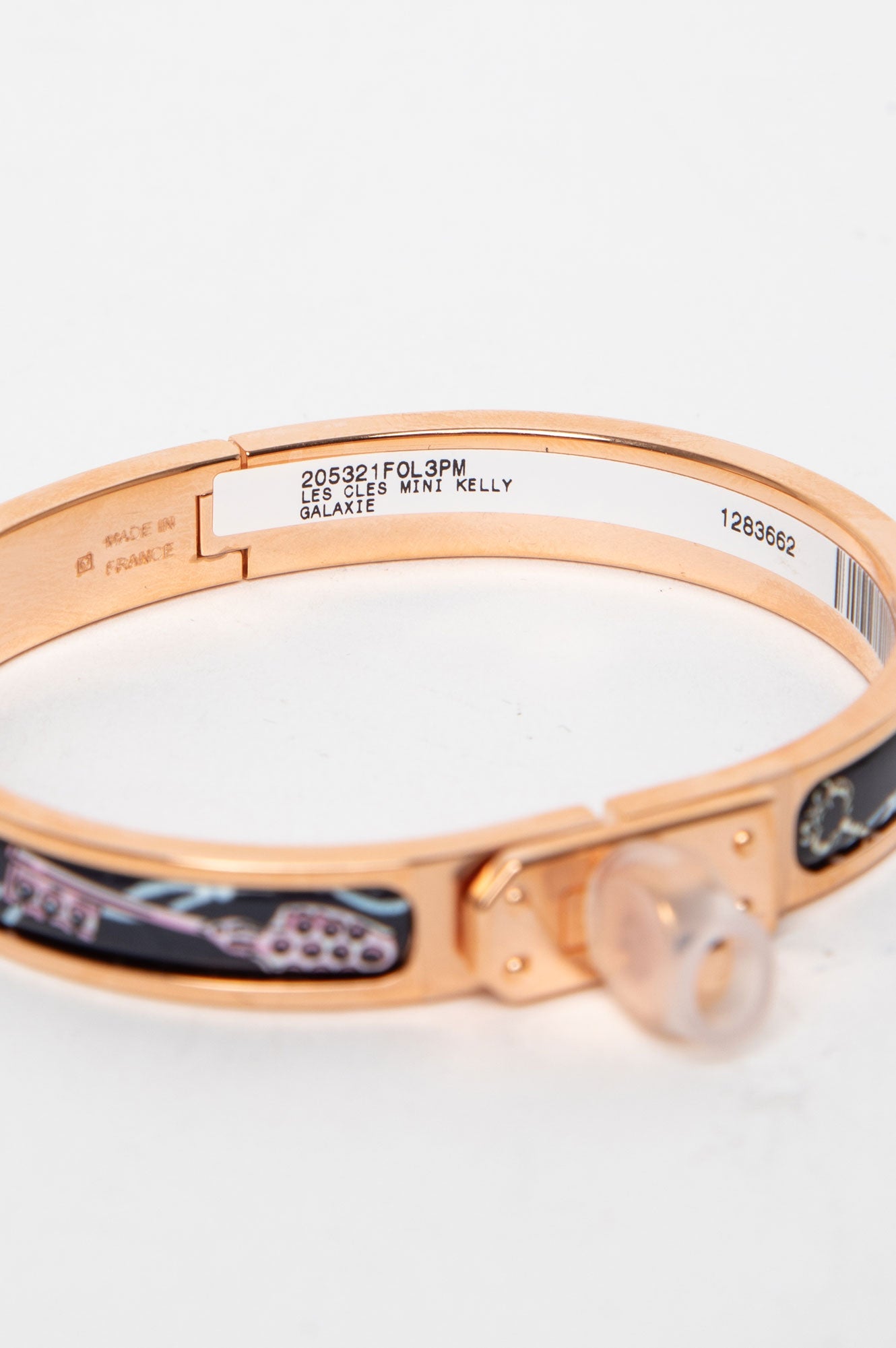 Hermès "Les Cles" Printed Rose Gold Mini Clic Kelly Bracelet PM