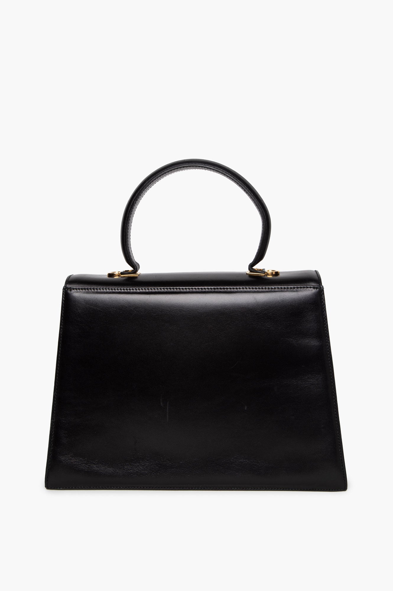 Salvatore Ferragamo Black Shiny Calfskin Gancini Iconic Top Handle Bag with Strap