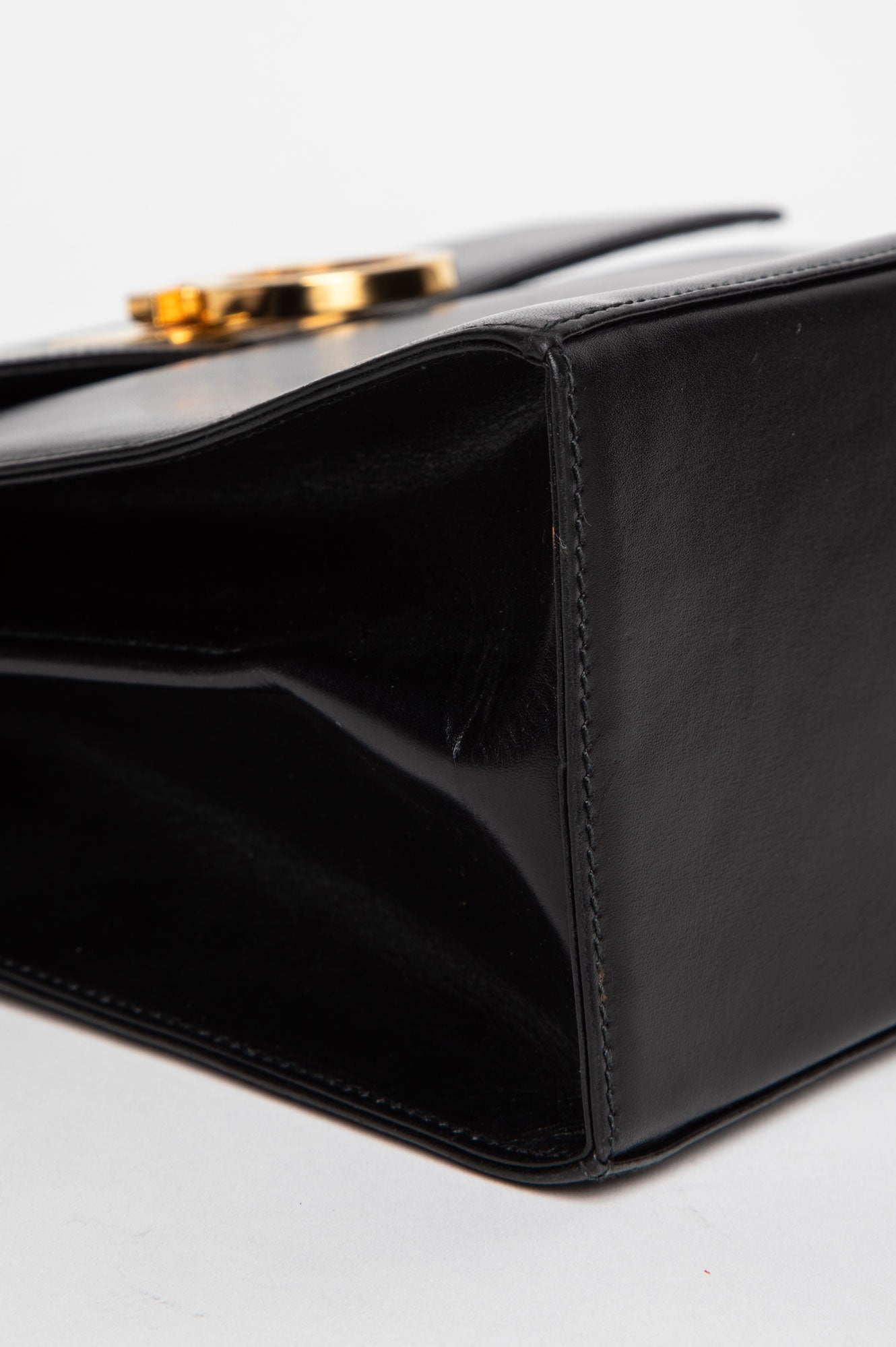 Salvatore Ferragamo Black Shiny Calfskin Gancini Iconic Top Handle Bag with Strap