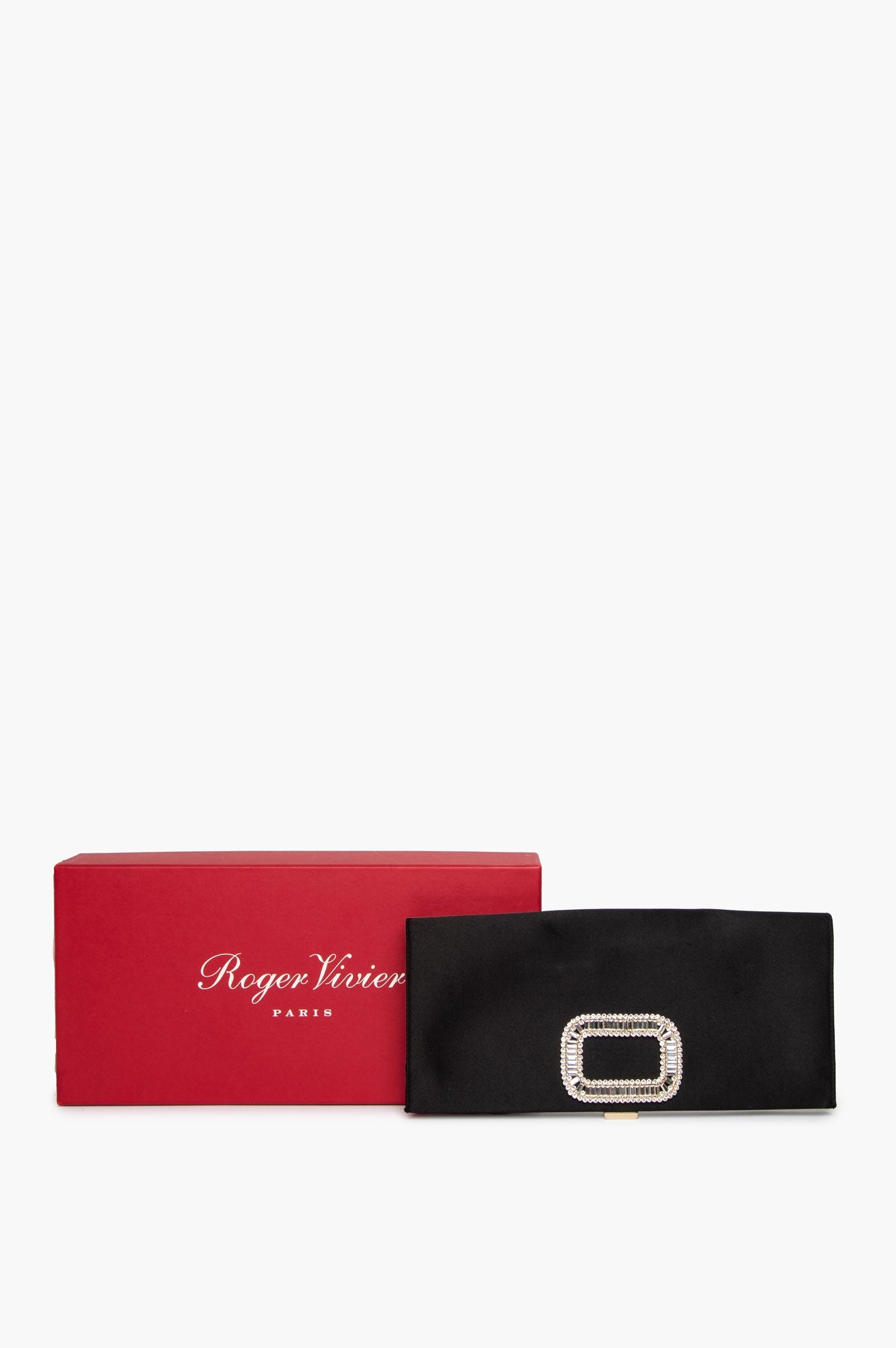 Roger Vivier Black Satin Pilgrim Crystal Buckle Clutch Bag