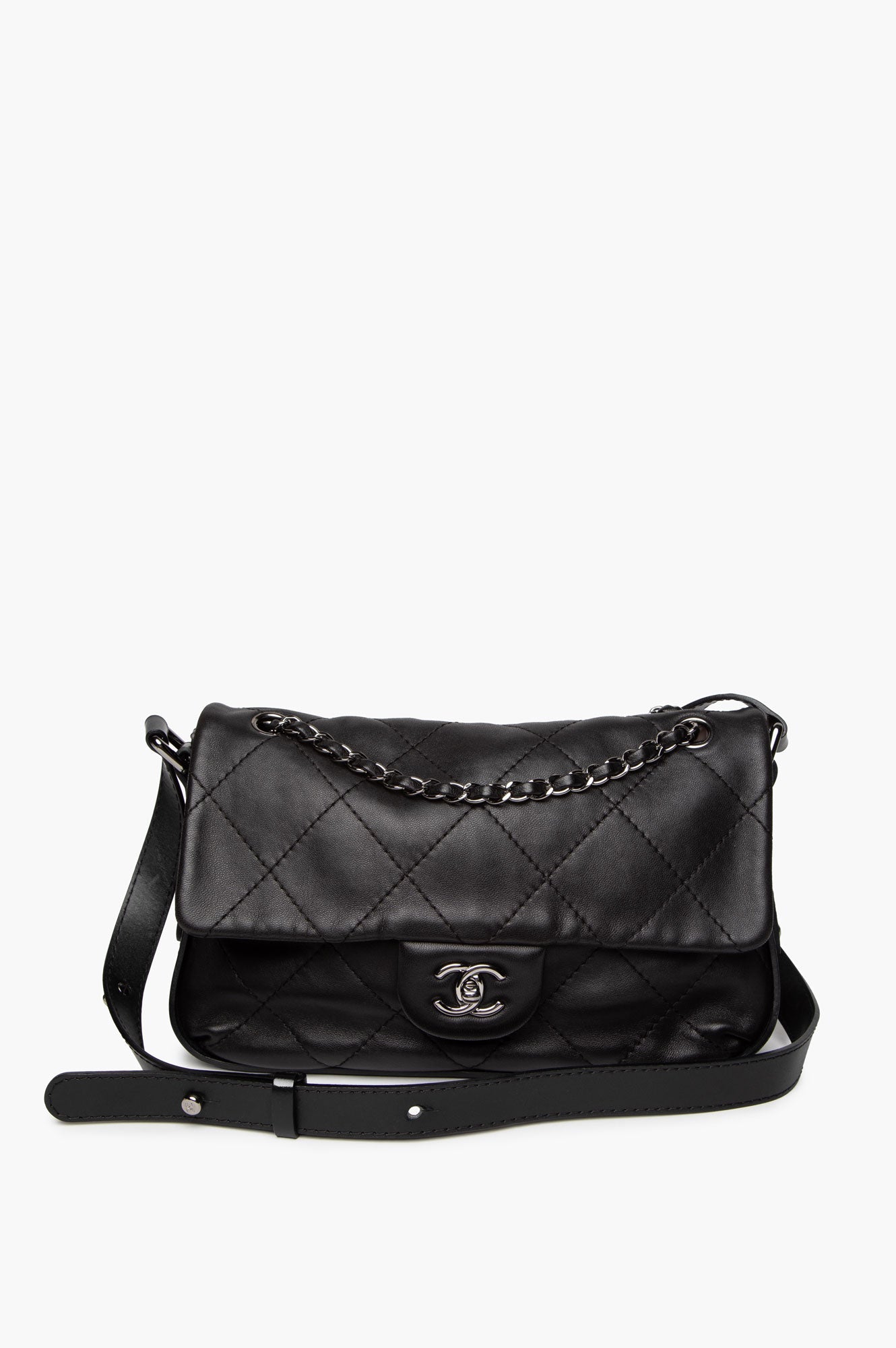 Chanel Black Lambskin CC Curved Flap Bag