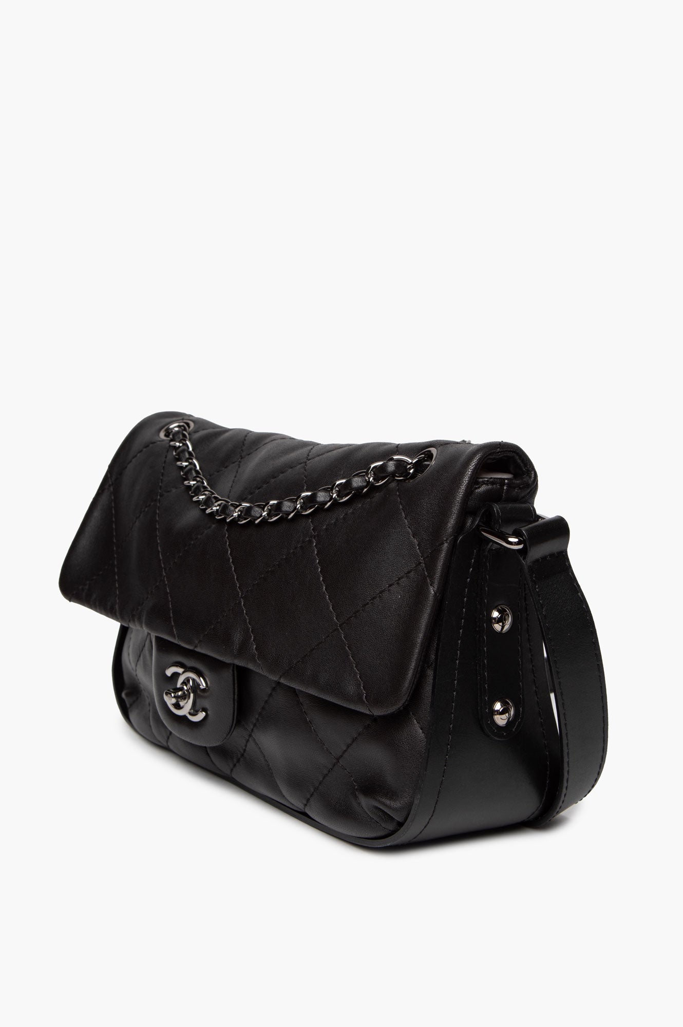 Chanel Black Lambskin CC Curved Flap Bag