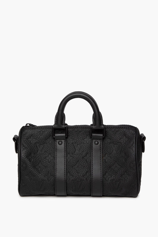 Louis Vuitton Matte Black Taurillon Monogram Leather Keepall Bandoulière 25