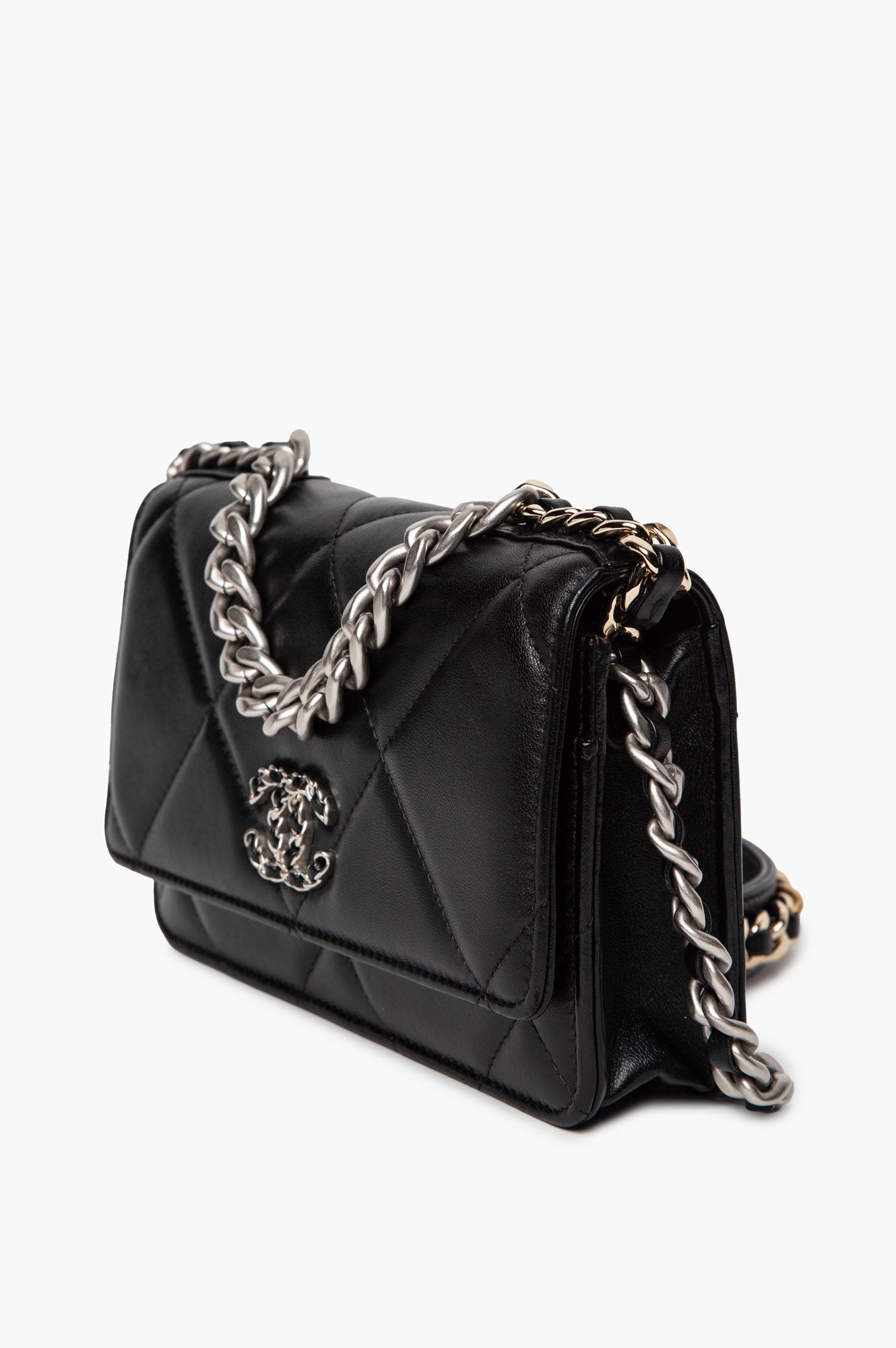Chanel Black Lambskin 19 Wallet On Chain Bag
