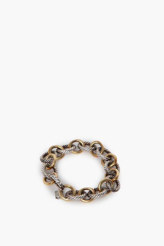 David Yurman Oval Chain Link Bracelet Silver with 18K Gold Size 7.5