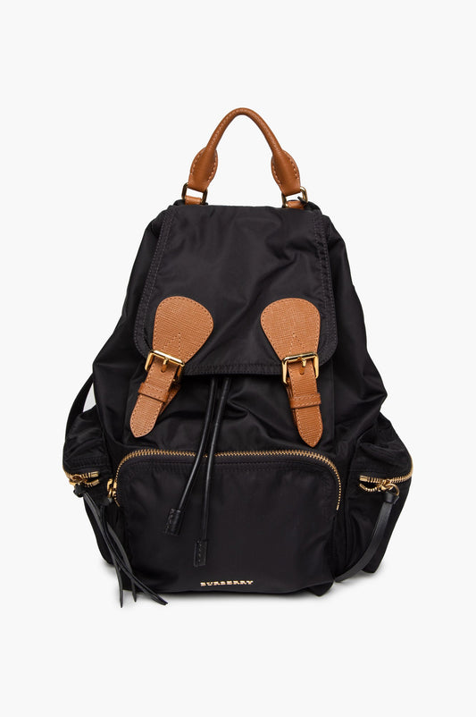 Burberry Brown Leather Trimmed Black Nylon Rucksack