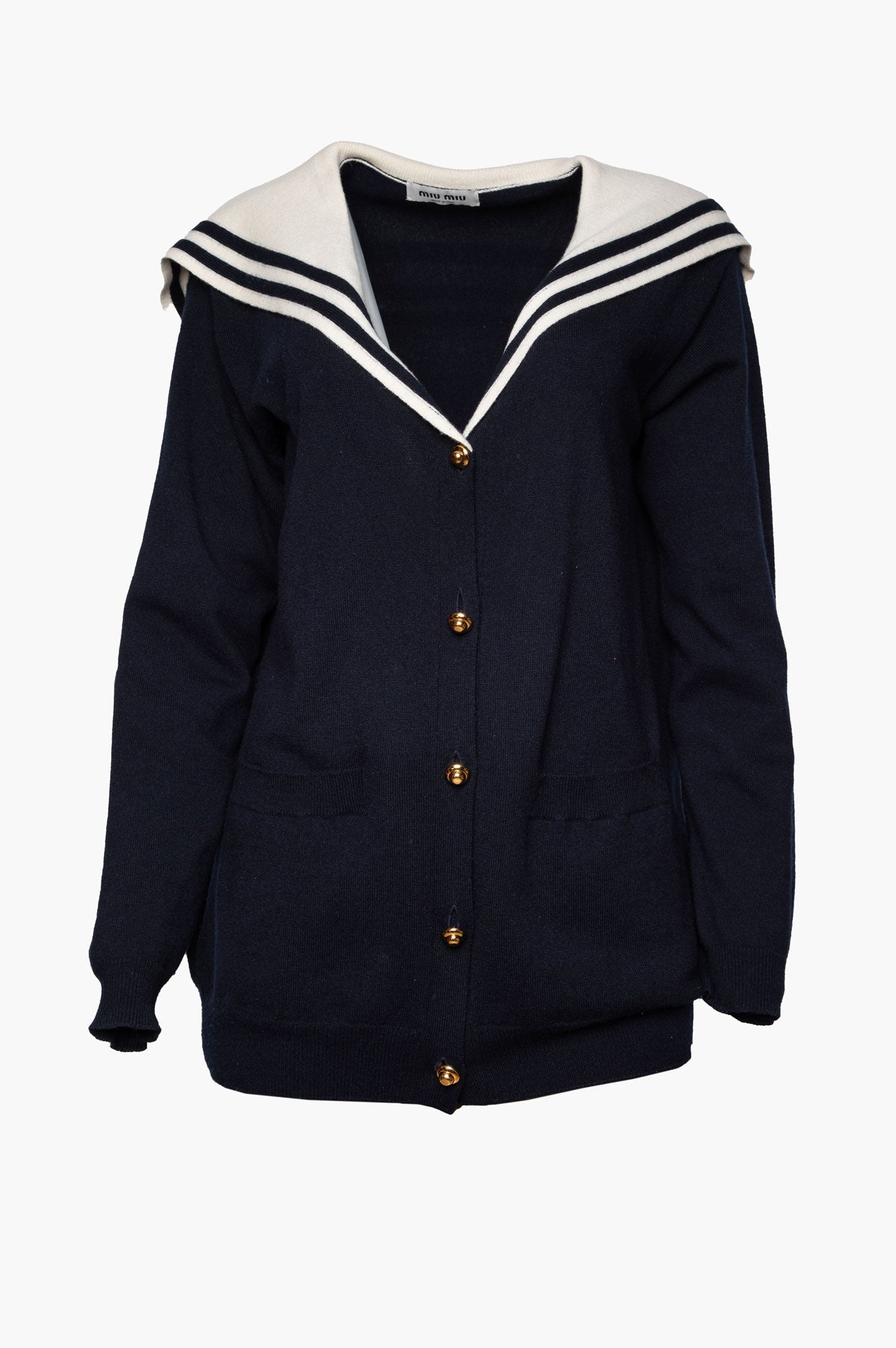 Miu Miu Navy Cashmere Nautical Collar Cardigan 36