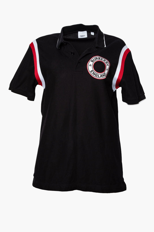 Burberry Black Cotton Graphic Appliqué Polo Shirt