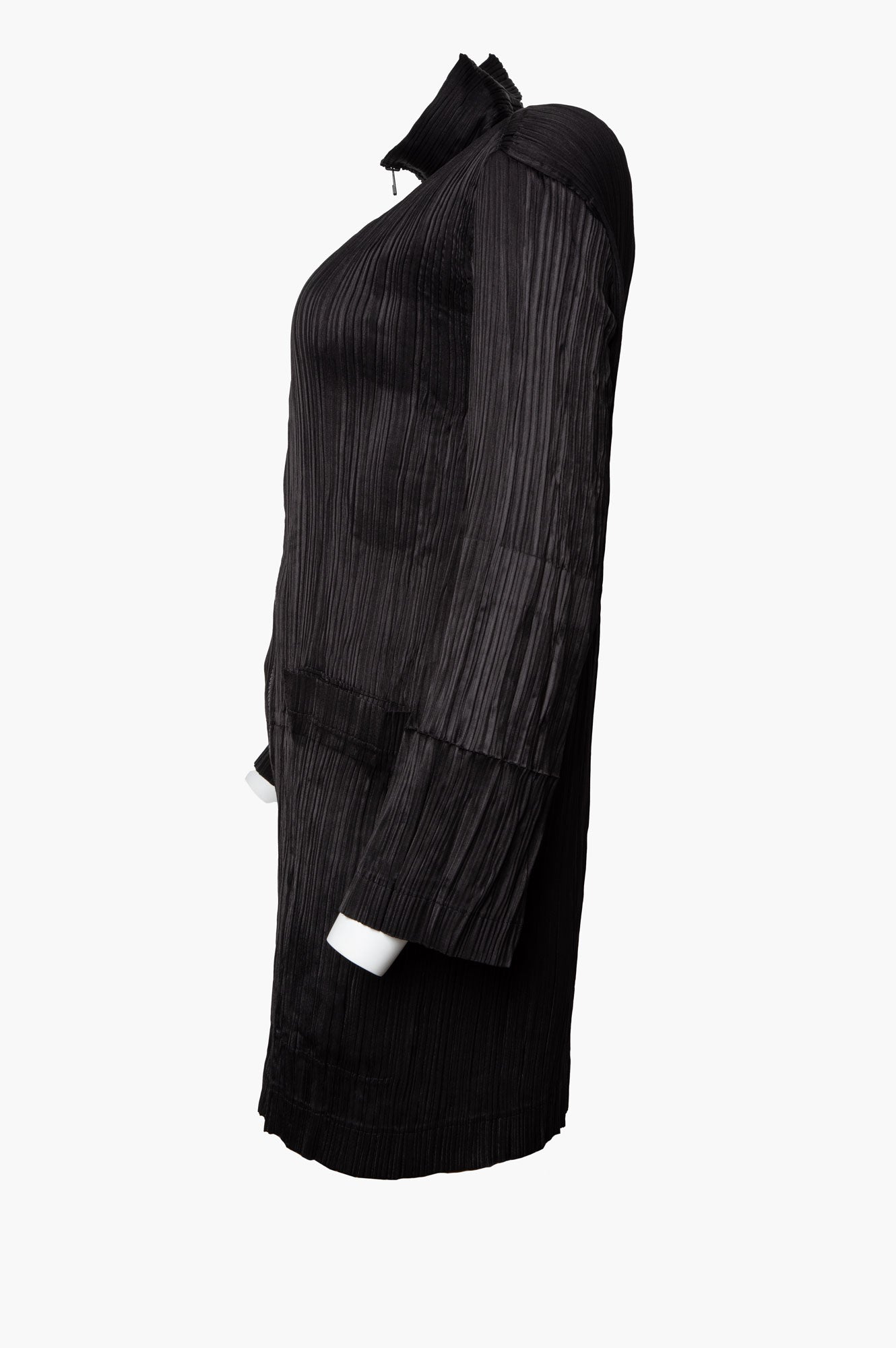 Issey Miyake Black Satin Pleated Zip Jacket Size M