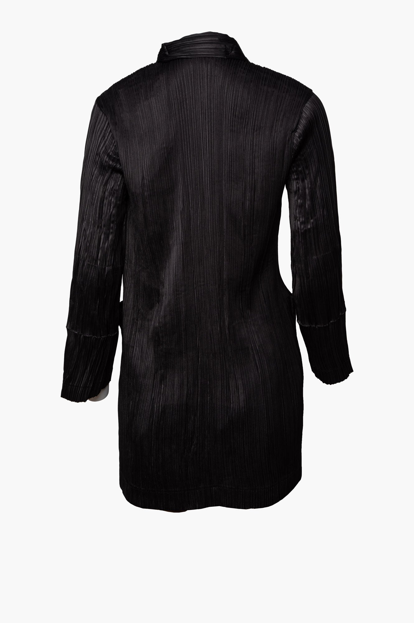 Issey Miyake Black Satin Pleated Zip Jacket Size M