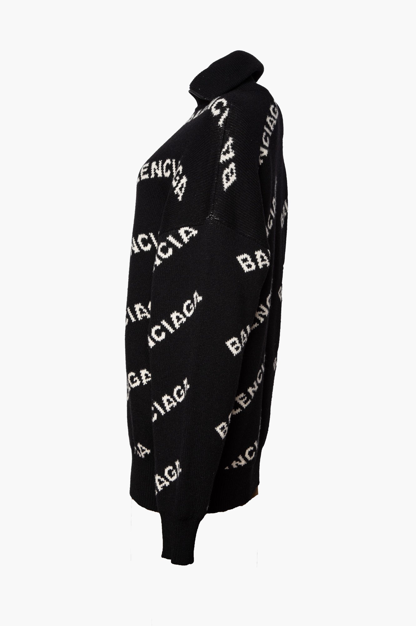 Balenciaga Black Oversized Logo-Intarsia Half-Zip Sweater
