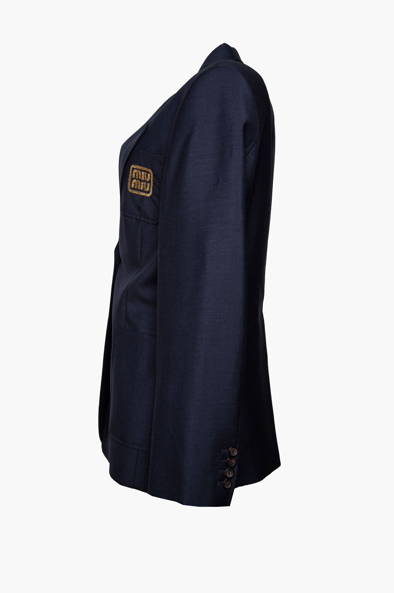 Miu Miu Navy Mohair Logo-Embroidered Blazer Size 38