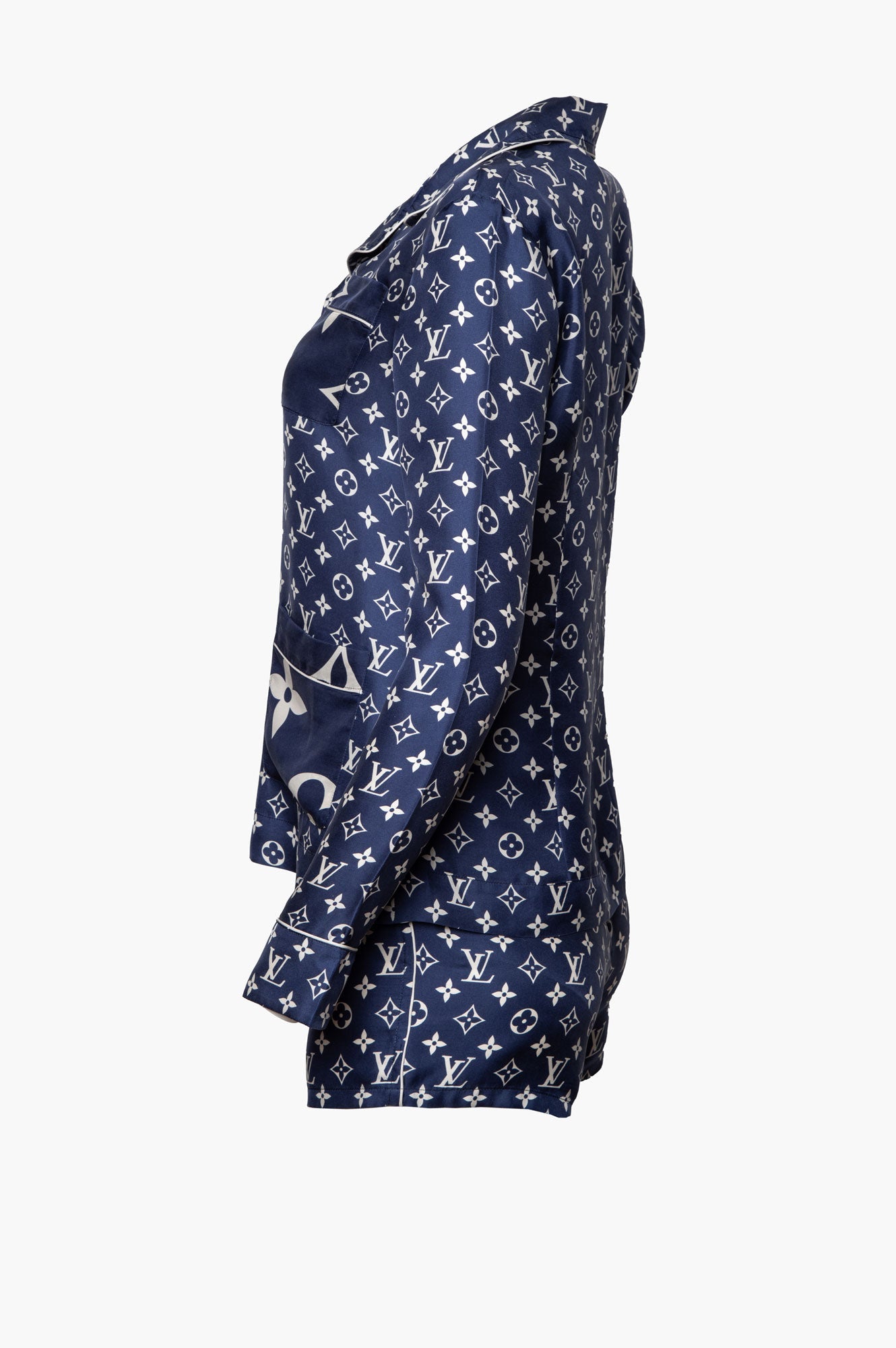 Louis Vuitton Blue Monogram Silk Pajama Shirt Size 34
