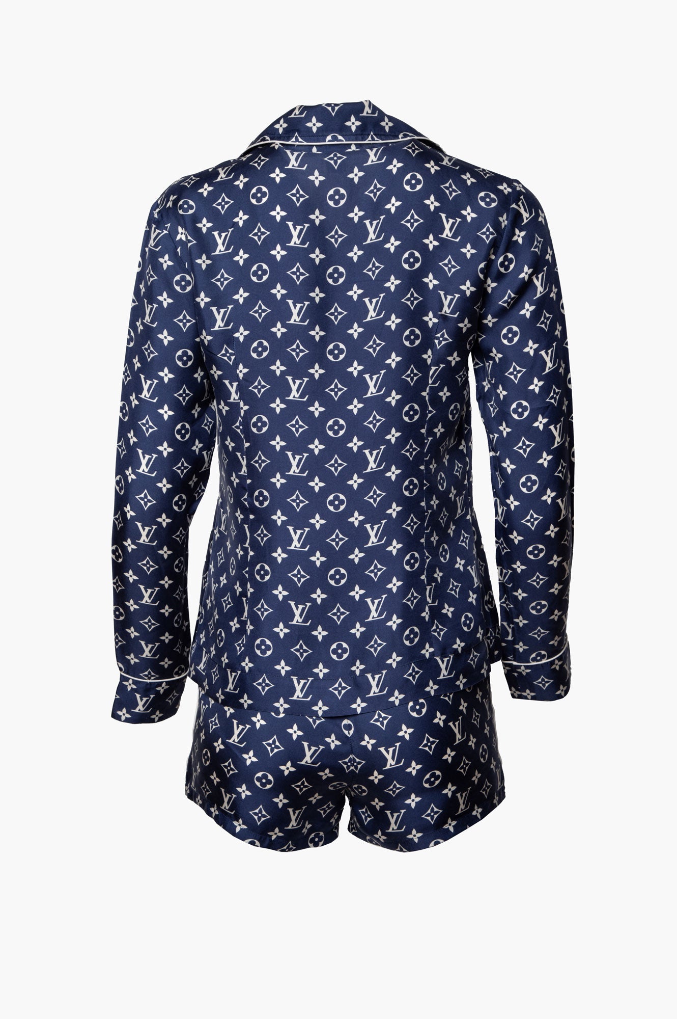 Louis Vuitton Blue Monogram Silk Pajama Shirt Size 34