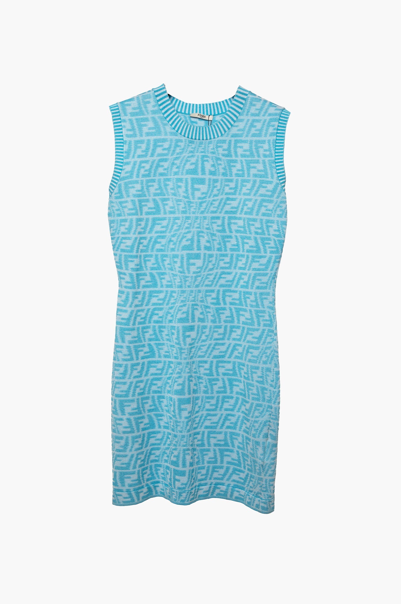 Fendi Blue FF Vertigo Knit Mini Sleeveless Dress