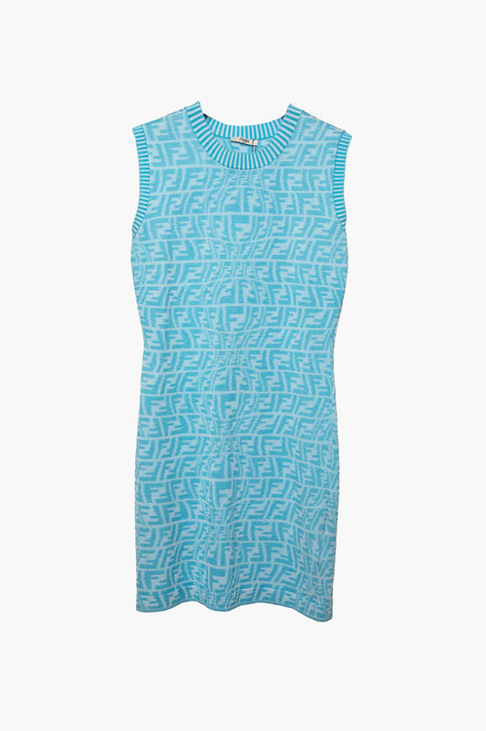 Fendi Blue FF Vertigo Knit Mini Sleeveless Dress