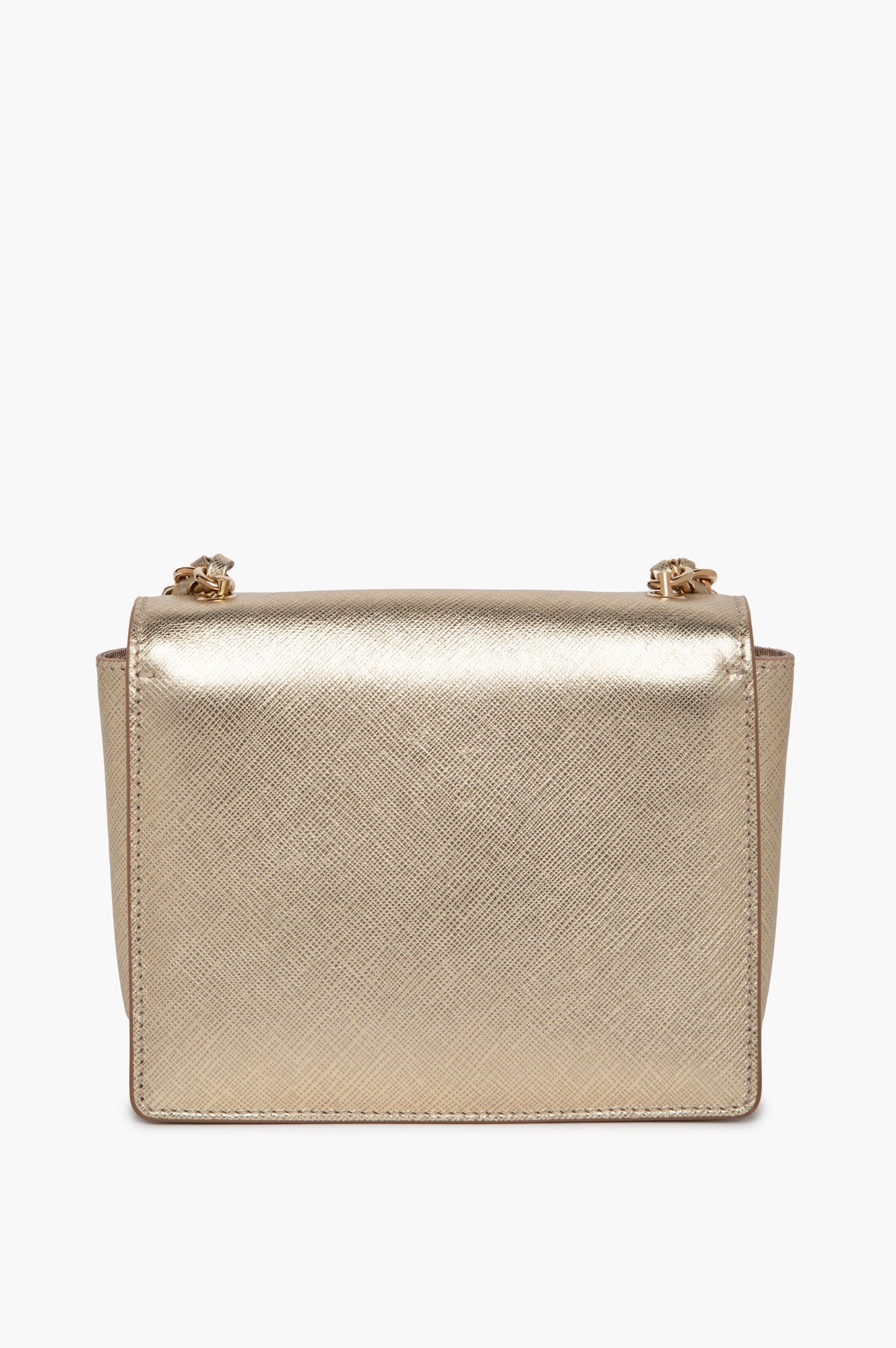 Salvatore Ferragamo Gold Saffiano Leather Vara Bow Mini Crossbody Bag