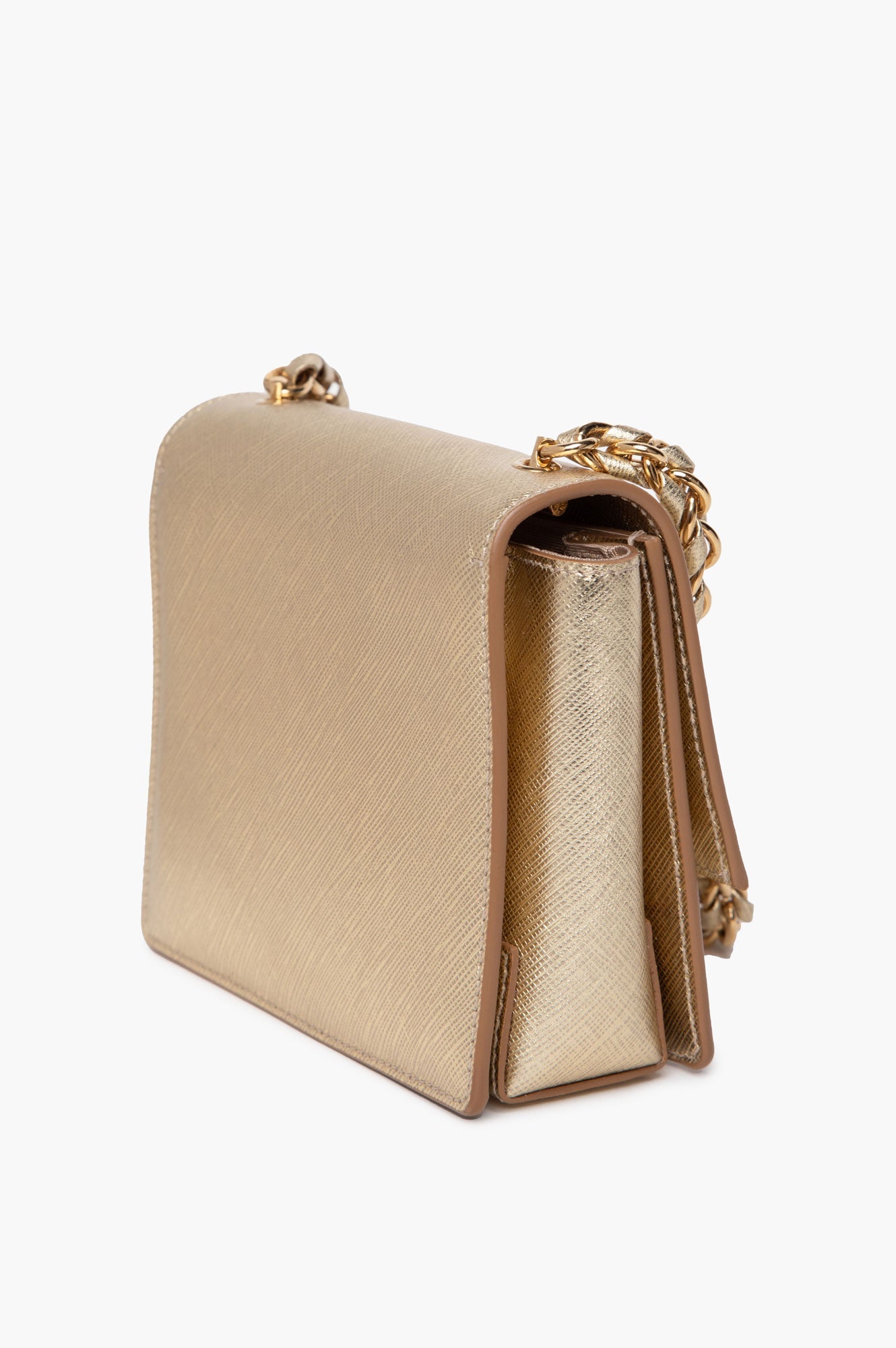 Salvatore Ferragamo Gold Saffiano Leather Vara Bow Mini Crossbody Bag