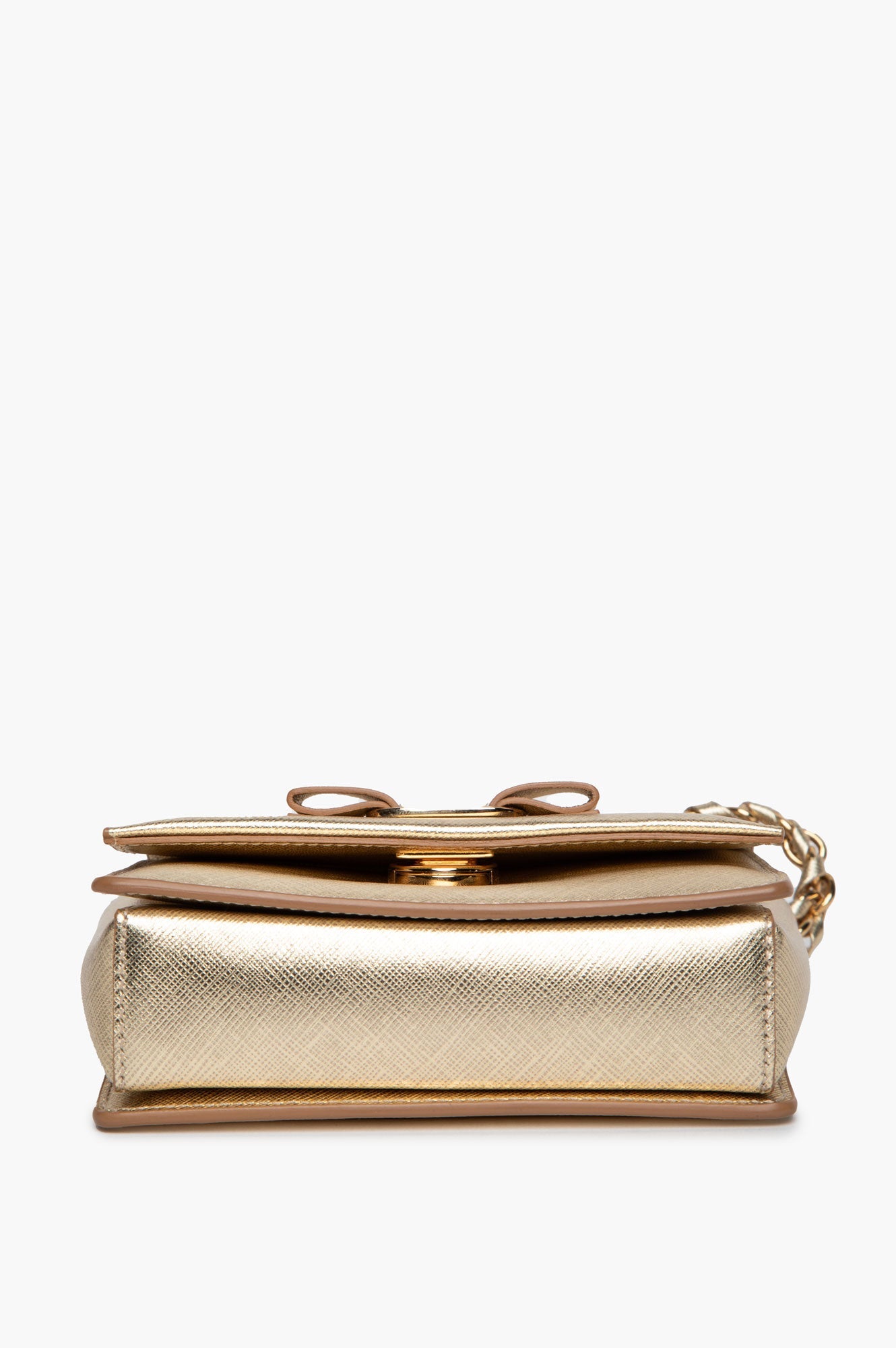 Salvatore Ferragamo Gold Saffiano Leather Vara Bow Mini Crossbody Bag