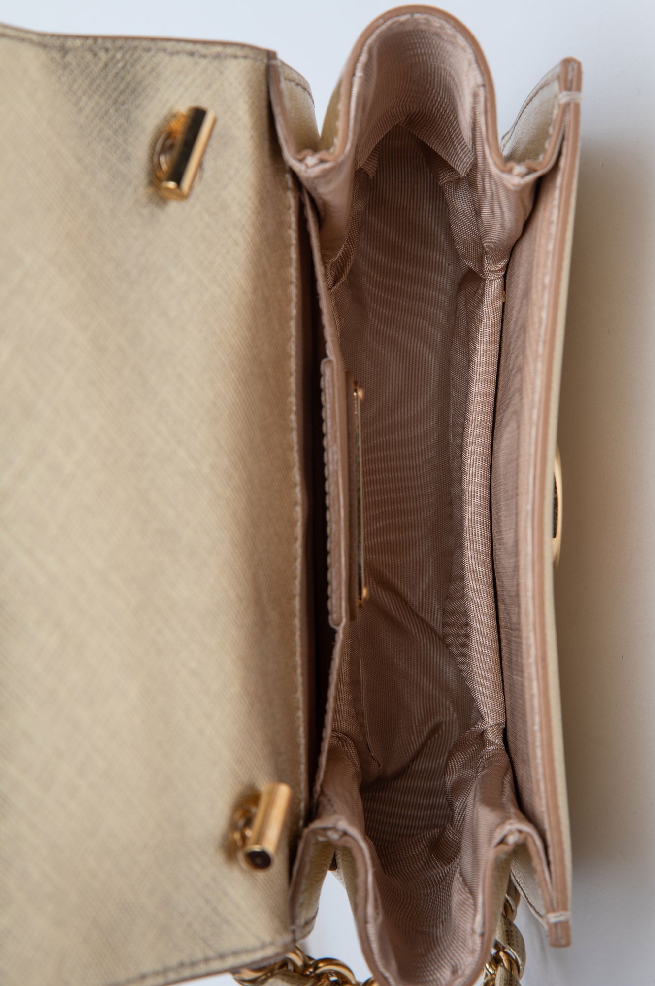 Salvatore Ferragamo Gold Saffiano Leather Vara Bow Mini Crossbody Bag