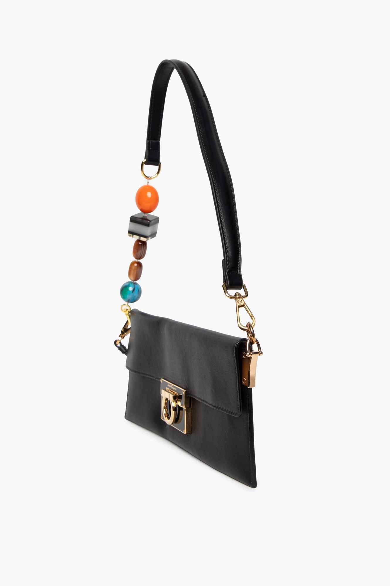 Salvatore Ferragamo Black Leather Afef Lock Story Wristlet Clutch