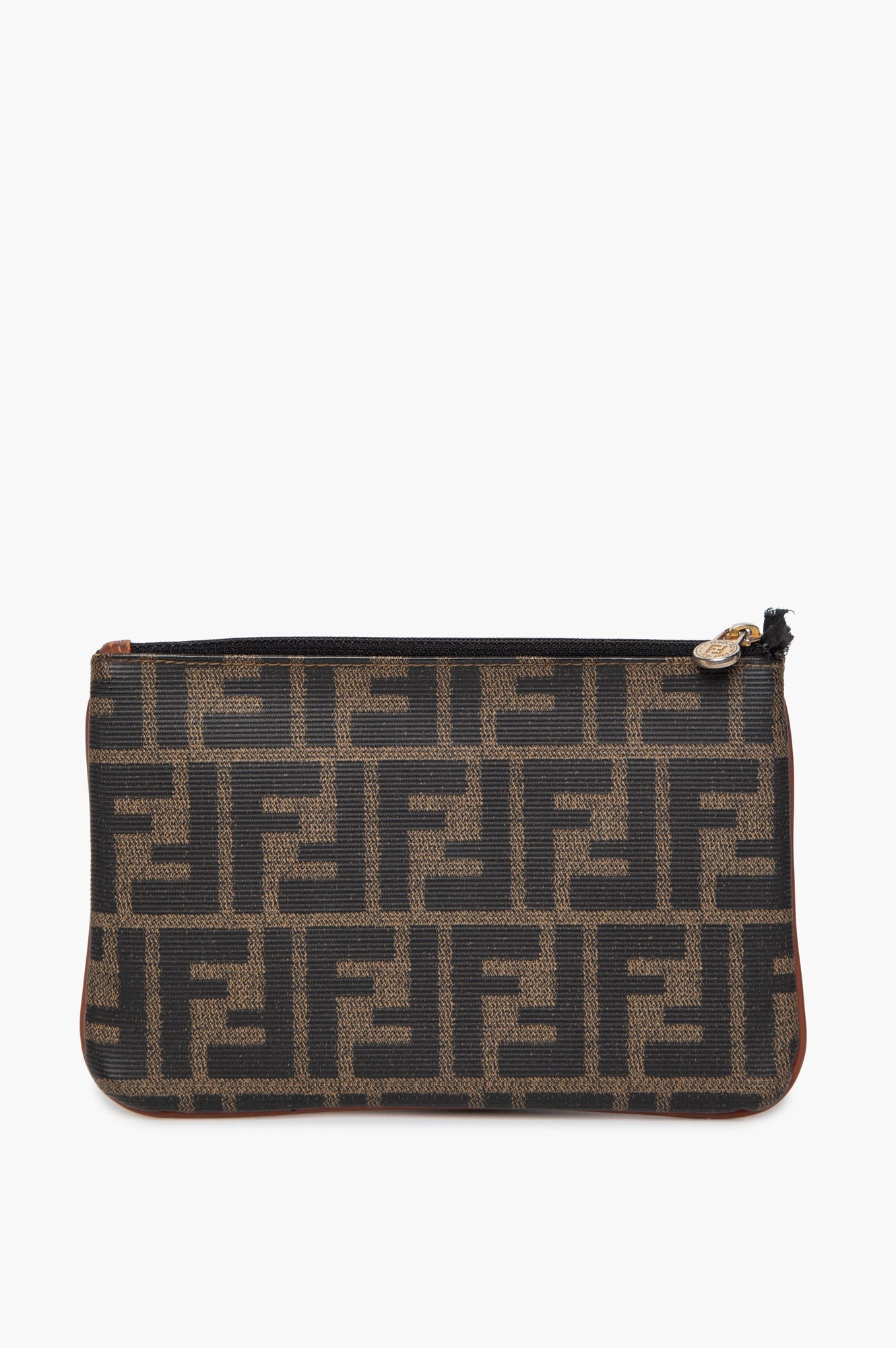 Fendi Tobacco Zucca Monogram Canvas Zip Pouch