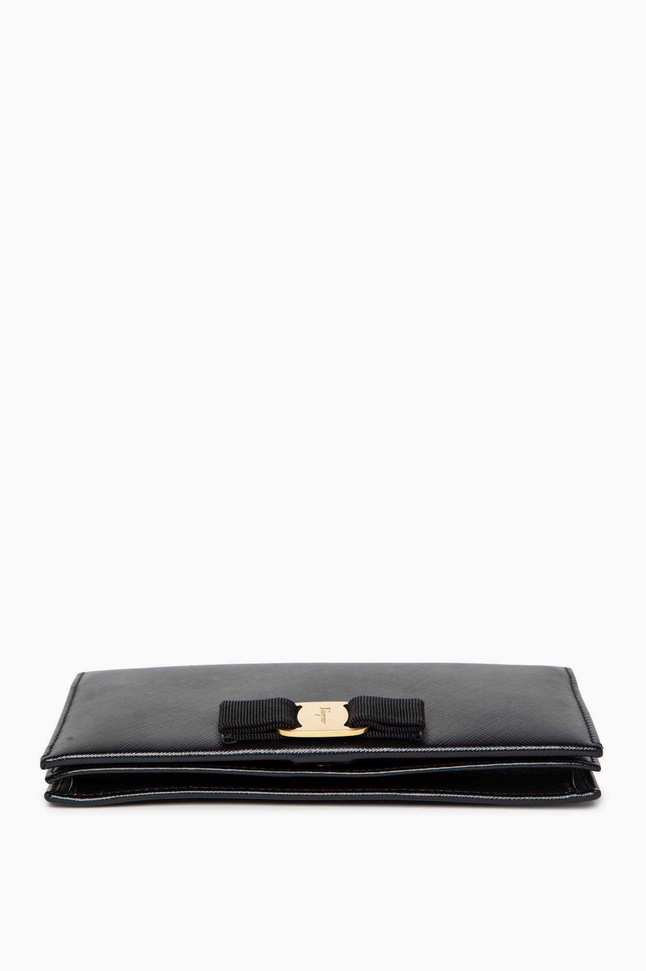 Salvatore Ferragamo Black Leather Vara Bow Wallet On Chain