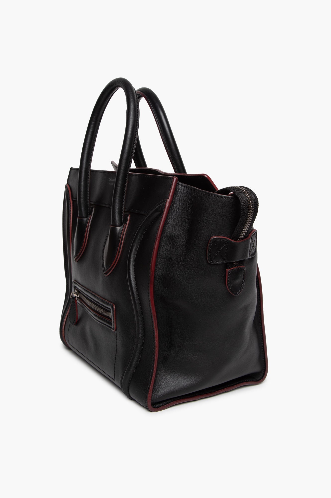 Céline Black Smooth Calfskin Red Trim Mini Luggage Tote