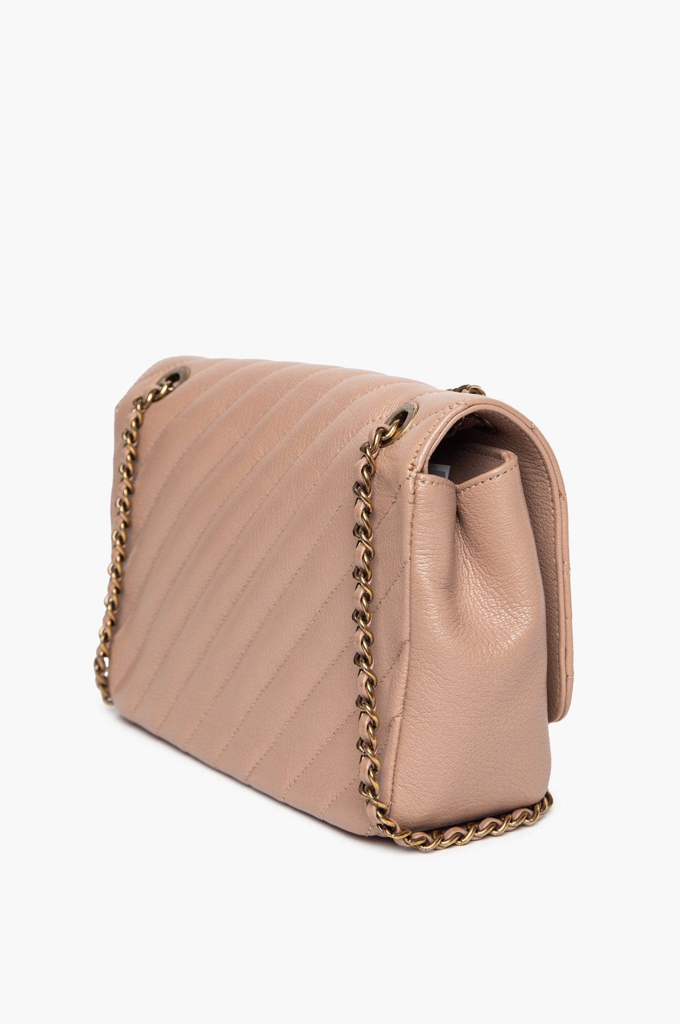 Chanel Beige Goatskin Diagonal Chevron CC Flap Bag