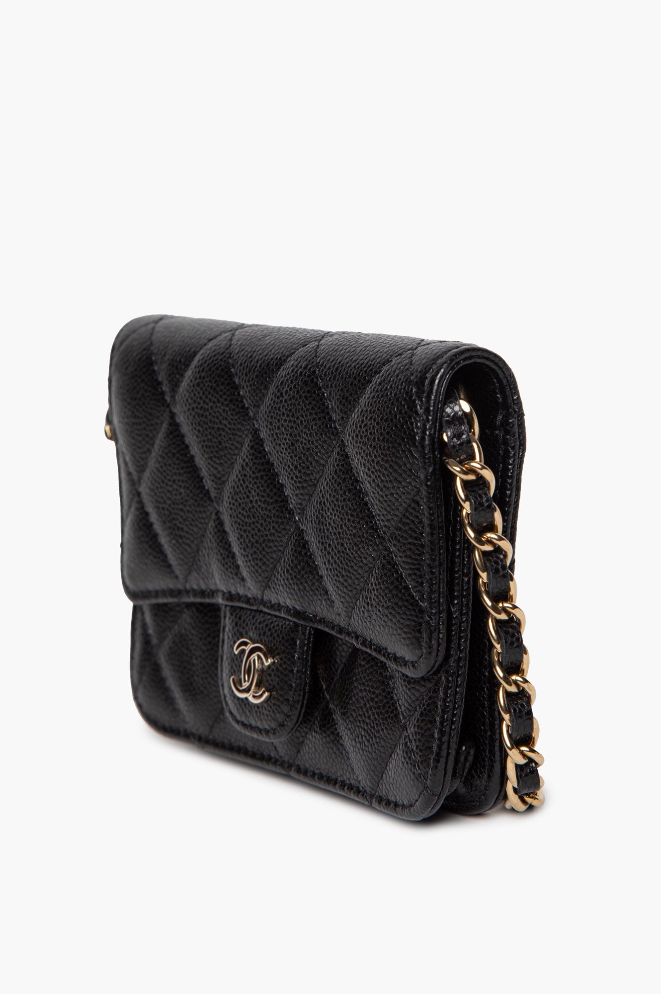 Chanel Mini Black Caviar Flap Pouch with Strap
