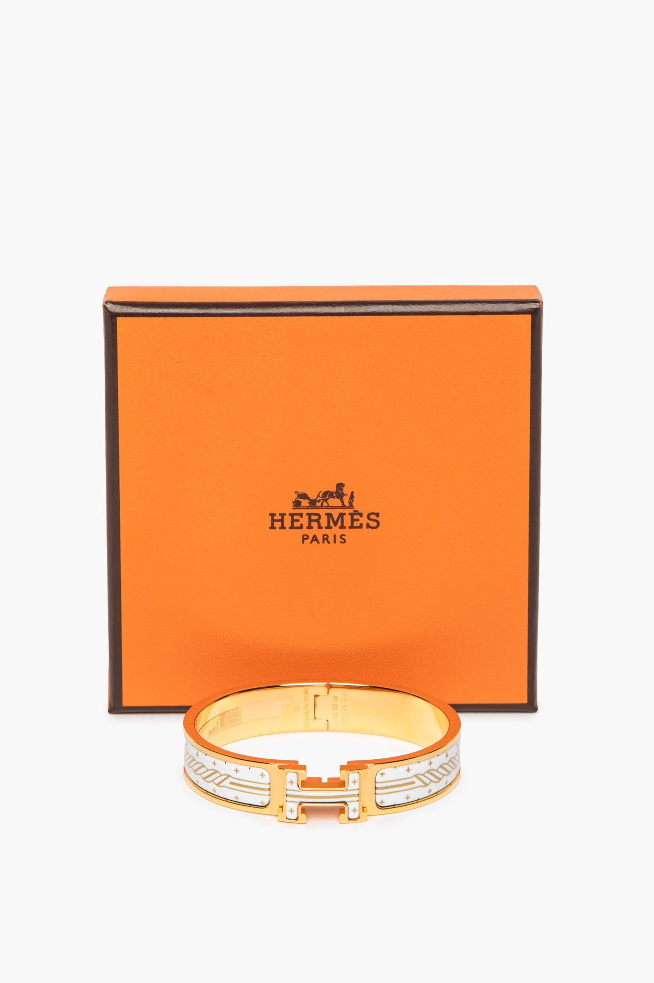 Hermès Yellow Gold Plated White Clic H Quadrige Au Fil Bracelet PM