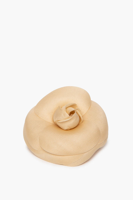 Chanel Beige Silk Camelia Flower Brooch