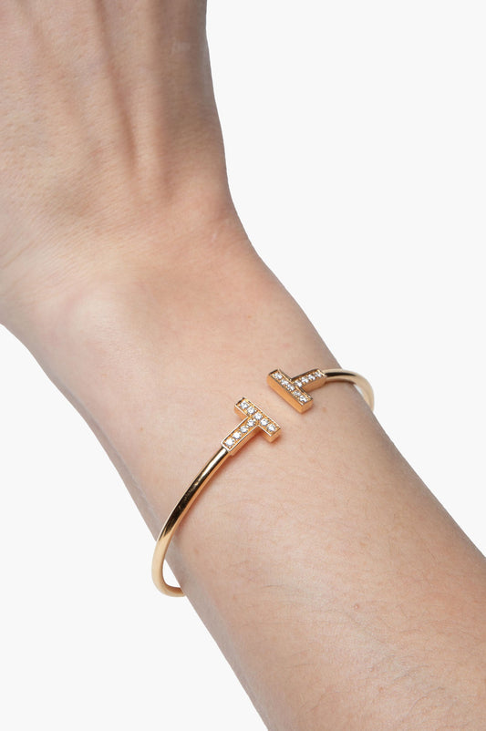 Tiffany & Co. 18k Gold T Diamond Wire Bracelet Medium 6.25"