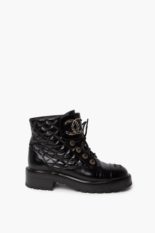 Chanel 2021 Interlocking CC Logo Combat Boots Size 38.5