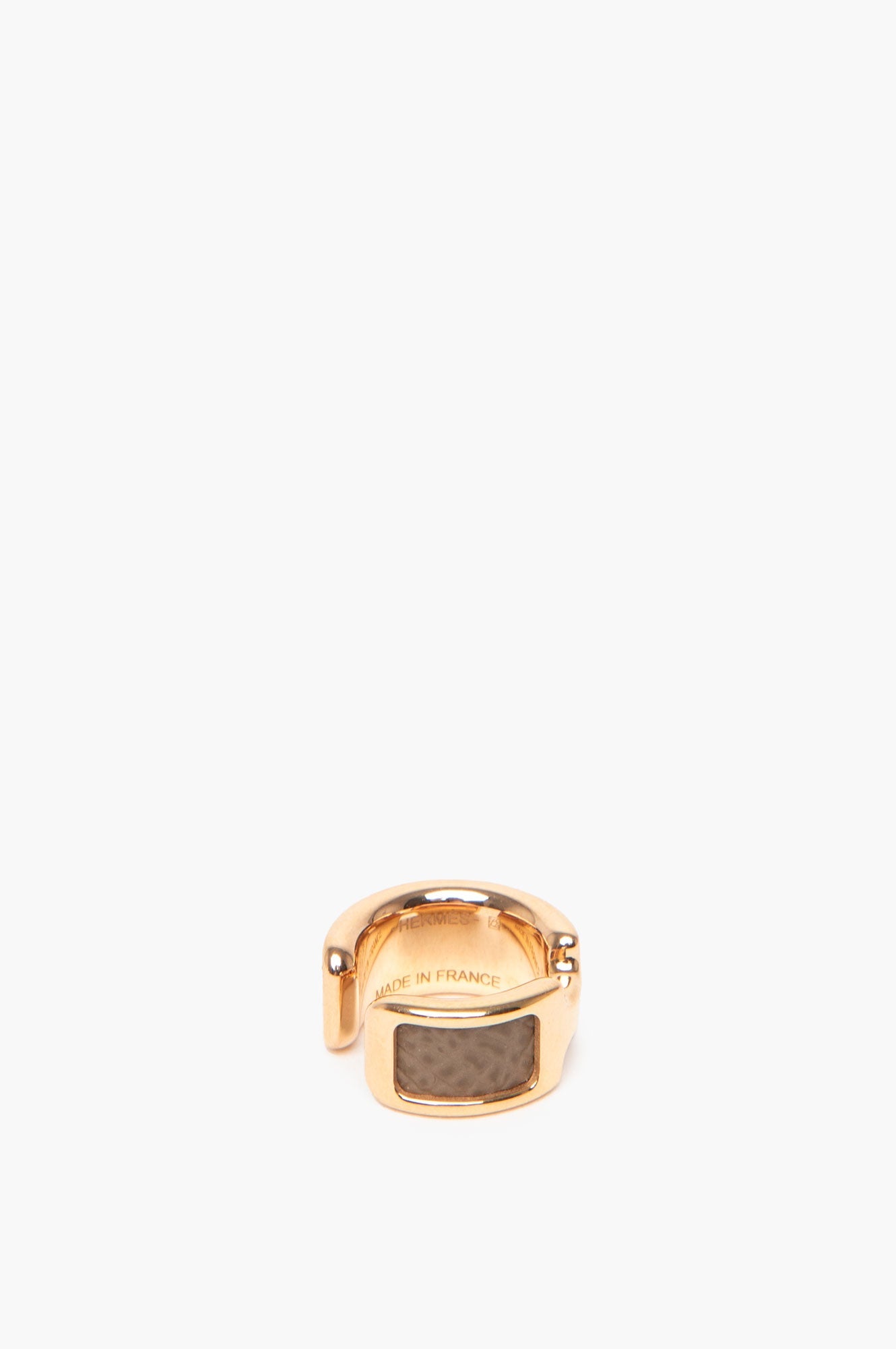 Hermès Gold Plated Etoupe Leather PM Olympe Ear Cuff