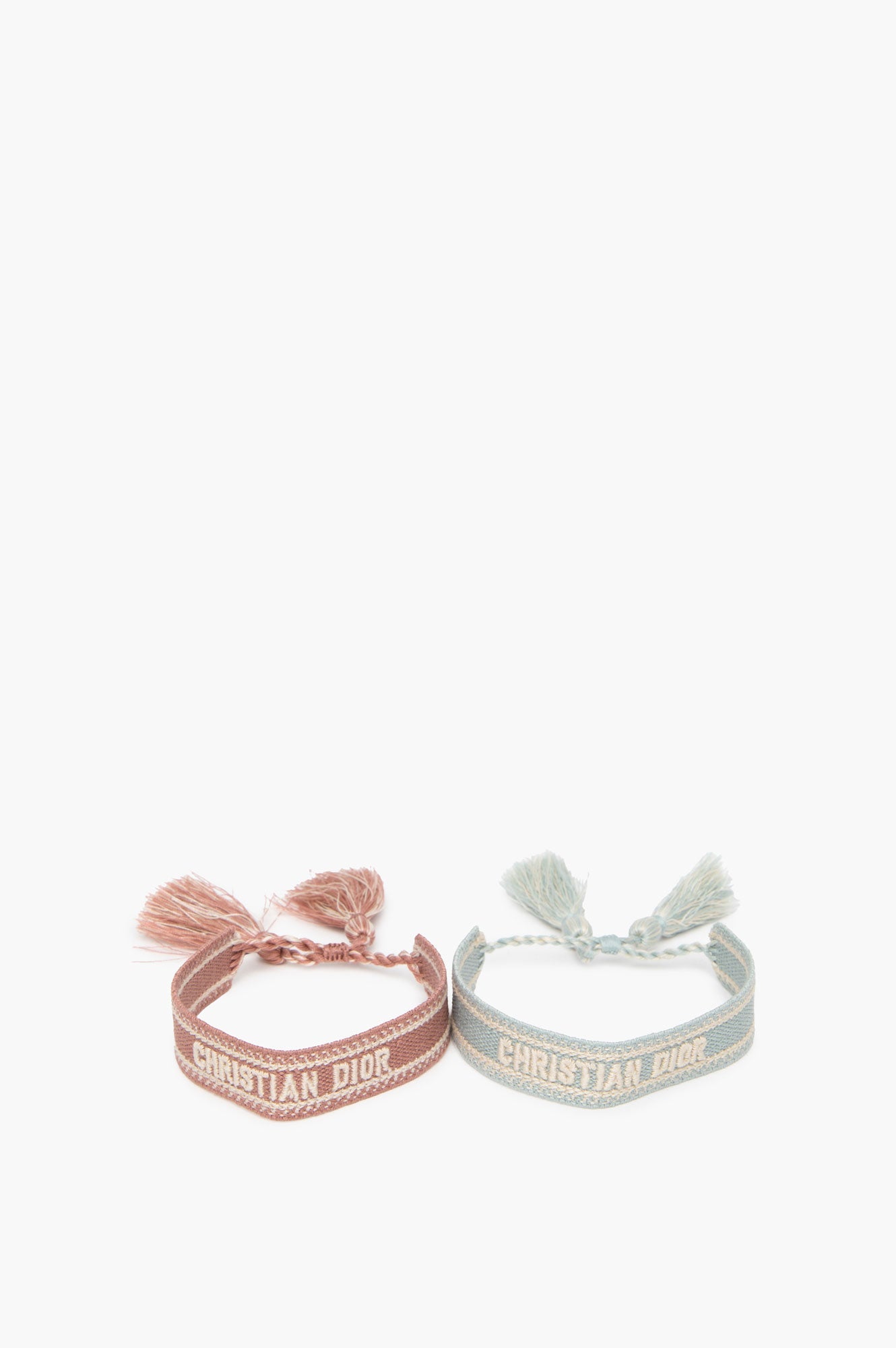 Embroidered Christian Dior Brown/Blue Fabric Bracelet Set