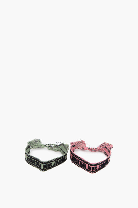 Embroidered Christian Dior Bracelet Set in Pink/Green