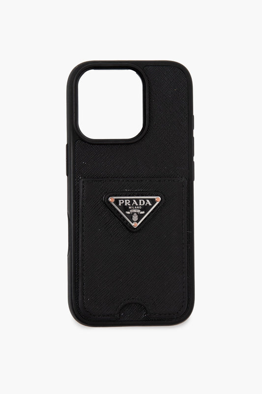 Prada Black Saffiano Leather iPhone 15 Case