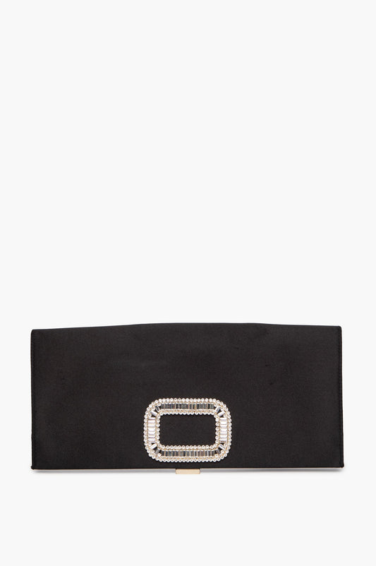 Roger Vivier Black Satin Pilgrim Crystal Buckle Clutch Bag